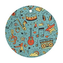 Seamless-pattern-musical-instruments-notes-headphones-player Ornament (round) by Amaryn4rt