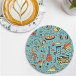 Seamless-pattern-musical-instruments-notes-headphones-player UV Print Round Tile Coaster Front