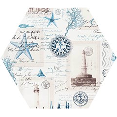 Nautical Lighthouse Vintage Postcard French Writing Wooden Puzzle Hexagon by Pakjumat