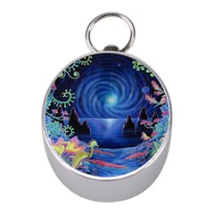 Psychedelic Mushrooms Psicodelia Dream Blue Mini Silver Compasses by Modalart