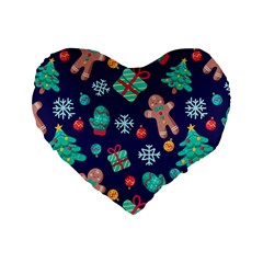 Christmas Texture New Year Background Trees Retro Pattern Standard 16  Premium Heart Shape Cushions by Sarkoni