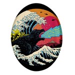 Retro Wave Kaiju Godzilla Japanese Pop Art Style Oval Glass Fridge Magnet (4 pack) Front