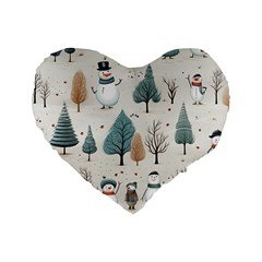 Snowman Snow Christmas Standard 16  Premium Heart Shape Cushions by Ravend