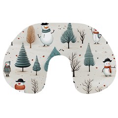 Snowman Snow Christmas Travel Neck Pillow by Ravend