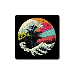 Retro Wave Kaiju Godzilla Japanese Pop Art Style Square Magnet by Modalart