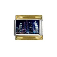 Black Building Lighted Under Clear Sky Gold Trim Italian Charm (9mm) by Modalart