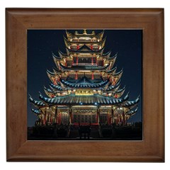 Blue Yellow And Green Lighted Pagoda Tower Framed Tile by Modalart