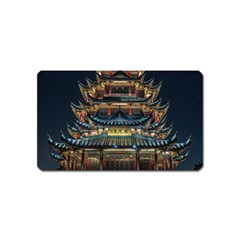 Blue Yellow And Green Lighted Pagoda Tower Magnet (name Card) by Modalart