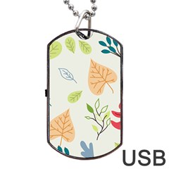 Leaves Plants Background Branches Dog Tag Usb Flash (two Sides) by Grandong