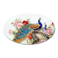 Birds Peacock Artistic Colorful Flower Painting Oval Magnet by Sarkoni