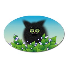 Kitten Black Furry Illustration Oval Magnet by Sarkoni