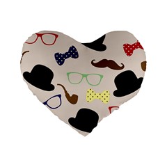 Moustache Hat Bowler Bowler Hat Standard 16  Premium Heart Shape Cushions by Apen