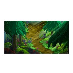 Green Pine Trees Wallpaper Adventure Time Cartoon Green Color Satin Wrap 35  X 70  by Sarkoni