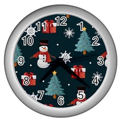 Snowmen Christmas Trees Wall Clock (silver) by Ravend