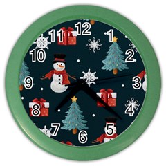 Snowmen Christmas Trees Color Wall Clock by Ravend