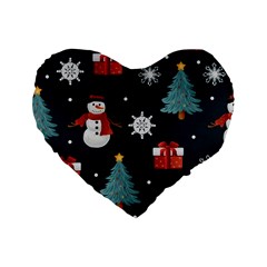 Snowmen Christmas Trees Standard 16  Premium Heart Shape Cushions by Ravend