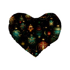 Christmas Ornaments Pattern Standard 16  Premium Heart Shape Cushions by Ravend