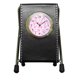 Valentine Background Hearts Bokeh Pen Holder Desk Clock by Ravend