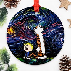 Cartoon Art Starry Night Van Gogh Round Ornament (two Sides) by Modalart