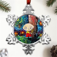 Cartoon Starry Night Vincent Van Gogh Metal Small Snowflake Ornament by Modalart