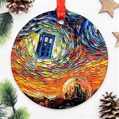 Tardis Starry Night Doctor Who Van Gogh Parody Ornament (round) by Modalart