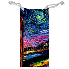 Golden Gate Bridge Starry Night Vincent Van Gogh Jewelry Bag by Modalart