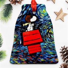 Dog Flying House Cartoon Starry Night Vincent Van Gogh Parody Bell Ornament (two Sides) by Modalart