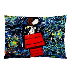 Dog Flying House Cartoon Starry Night Vincent Van Gogh Parody Pillow Case (two Sides) by Modalart