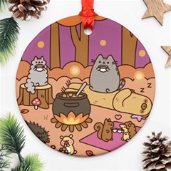 Pusheen Cute Fall The Cat Ornament (round) by Modalart