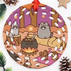 Pusheen Cute Fall The Cat Ornament (round Filigree) by Modalart