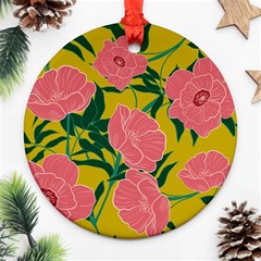 Pink Flower Seamless Pattern Ornament (round) by Bedest