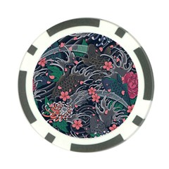 Japanese Wave Koi Illustration Seamless Pattern Poker Chip Card Guard by Bedest