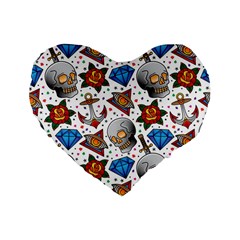 Full Color Flash Tattoo Patterns Standard 16  Premium Flano Heart Shape Cushions by Bedest