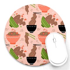 Japanese Street Food Soba Noodle In Bowl Round Mousepad by Pakjumat