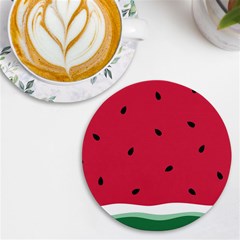 Minimalist Summer Watermelon Wallpaper Uv Print Round Tile Coaster by Pakjumat