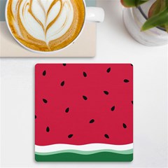 Minimalist Summer Watermelon Wallpaper Uv Print Square Tile Coaster  by Pakjumat