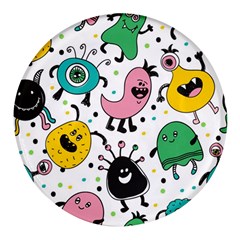 Funny Monster Pattern Round Glass Fridge Magnet (4 Pack) by Pakjumat