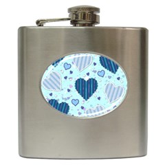 Hearts Pattern Paper Wallpaper Blue Background Hip Flask (6 Oz) by Pakjumat