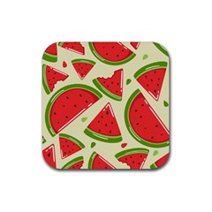 Cute Watermelon Seamless Pattern Rubber Coaster (square) by Pakjumat