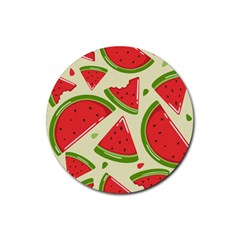 Cute Watermelon Seamless Pattern Rubber Coaster (round) by Pakjumat