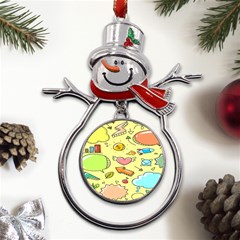 Cute Sketch Child Graphic Funny Metal Snowman Ornament by Hannah976