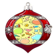 Cute Sketch Child Graphic Funny Metal Snowflake And Bell Red Ornament by Hannah976