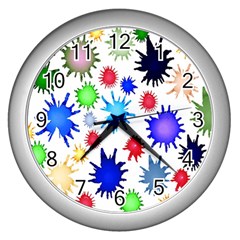 Inks Drops Black Colorful Paint Wall Clock (silver) by Hannah976