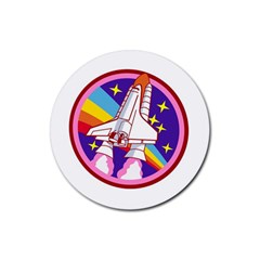 Badge Patch Pink Rainbow Rocket Rubber Coaster (round) by Sarkoni