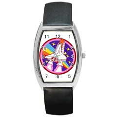 Badge Patch Pink Rainbow Rocket Barrel Style Metal Watch by Sarkoni