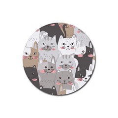 Cute Cats Seamless Pattern Rubber Coaster (round) by Sarkoni