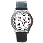 Playing Pandas Cartoons Round Metal Watch Front