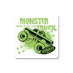 Monster Truck Illustration Green Car Square Magnet by Sarkoni