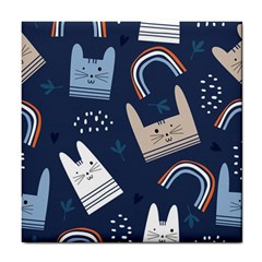 Colorful Cute Cats Seamless Pattern Tile Coaster by Bedest