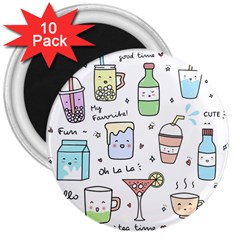 Drinks Cocktails Doodles Coffee 3  Magnets (10 Pack)  by Apen